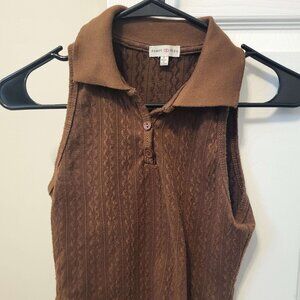 Brown Collared Crop Top